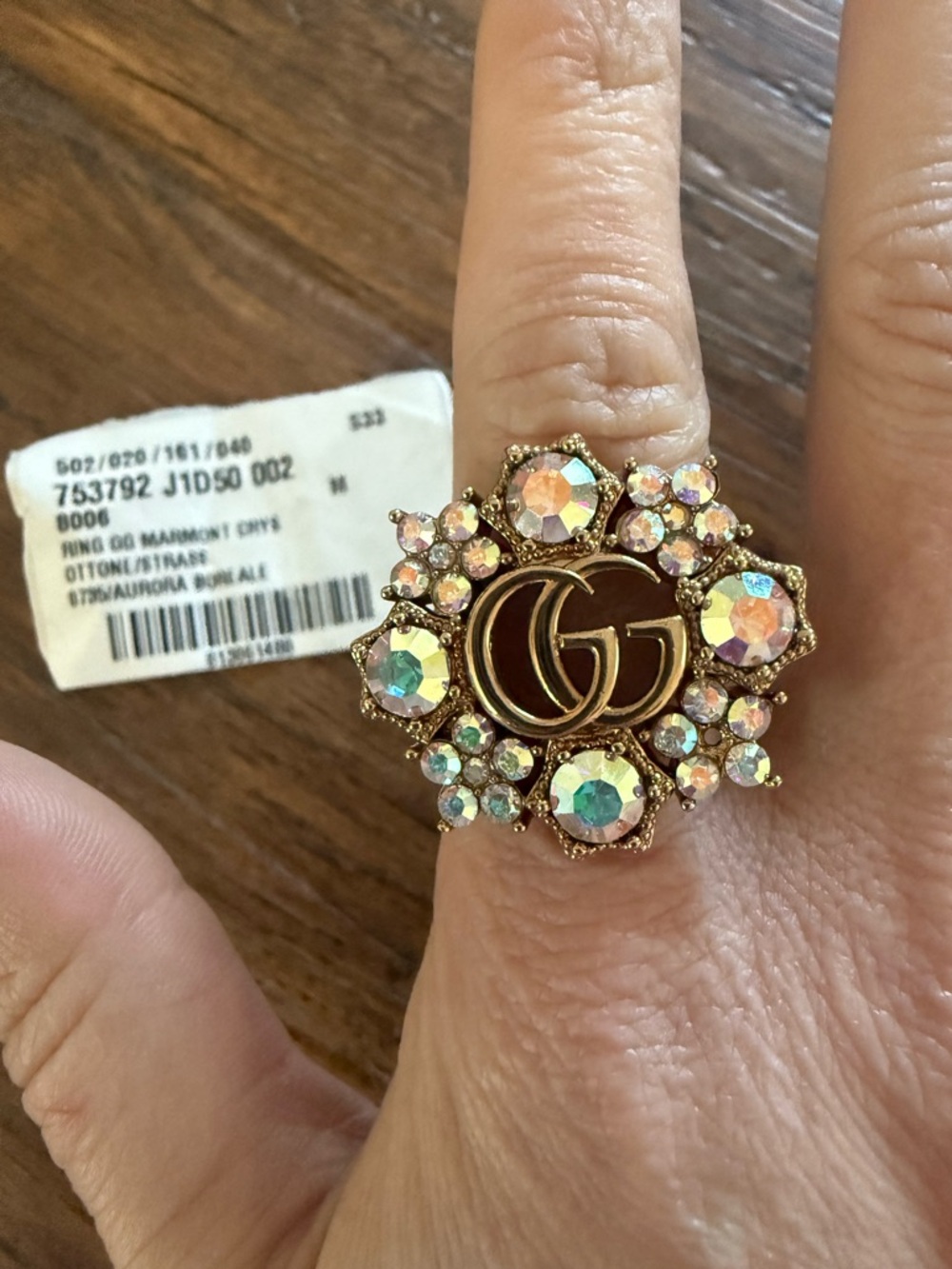 New Gucci GG Marmont Crystal Ring